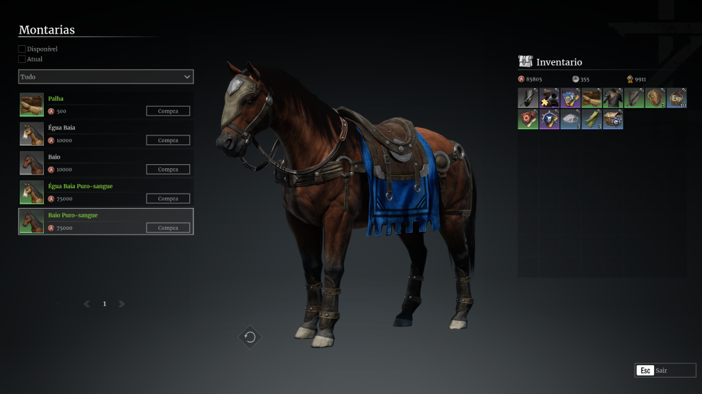 Cavalo do jogo Conqueror's Blade em menu de jogo