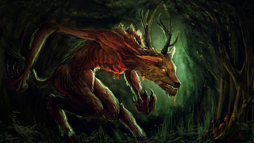 Ilustração da criatura mitologica conhecida como Wendigo 