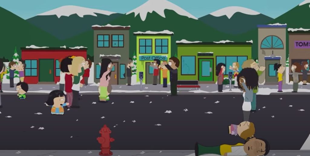 Cena de pessoa confusas na rua em South Park - Paramount+ anuncia South Park: Post Covid - Otageek