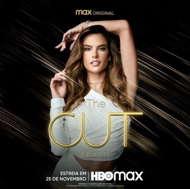 Alessandra Ambrosio modelo em um vestido branco com o título "The Cut", novo reality da HBO MAX