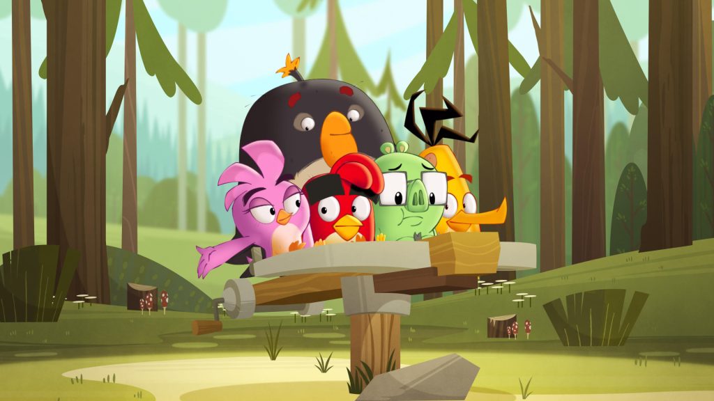 Angry Birds: Loucuras de verão - da esquerda para a direita temos Stella, Bomb, Red, Penley, e Chuck Otageek