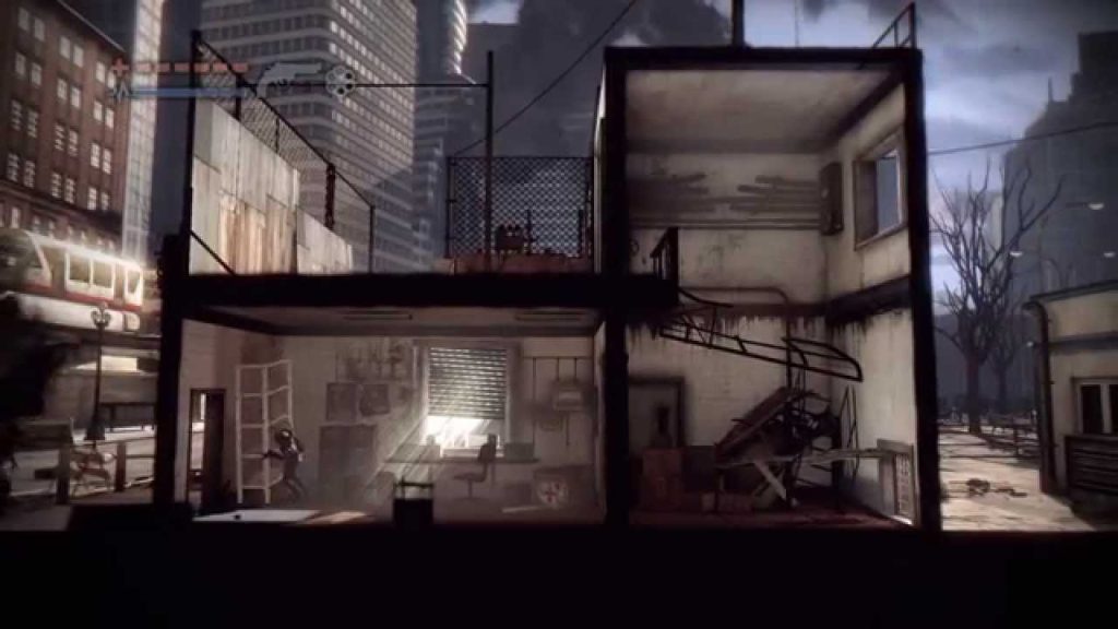 Imagem do jogo side scrolling Deadlight mostra o protagonista dentro de um prédio abandonado. Otageek