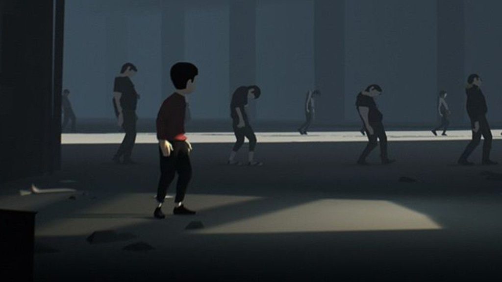 Protagonista do game side scrolling Inside caminha lentamente entre as outras pessoas, adultas. Otageek