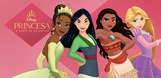 Poster oficial da inicitativa Disney Princesa em que mostra quatro das principais princesas da Disney