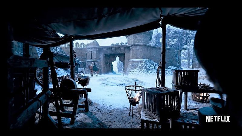 Kaer Morhen da série: fortaleza coberta por neve