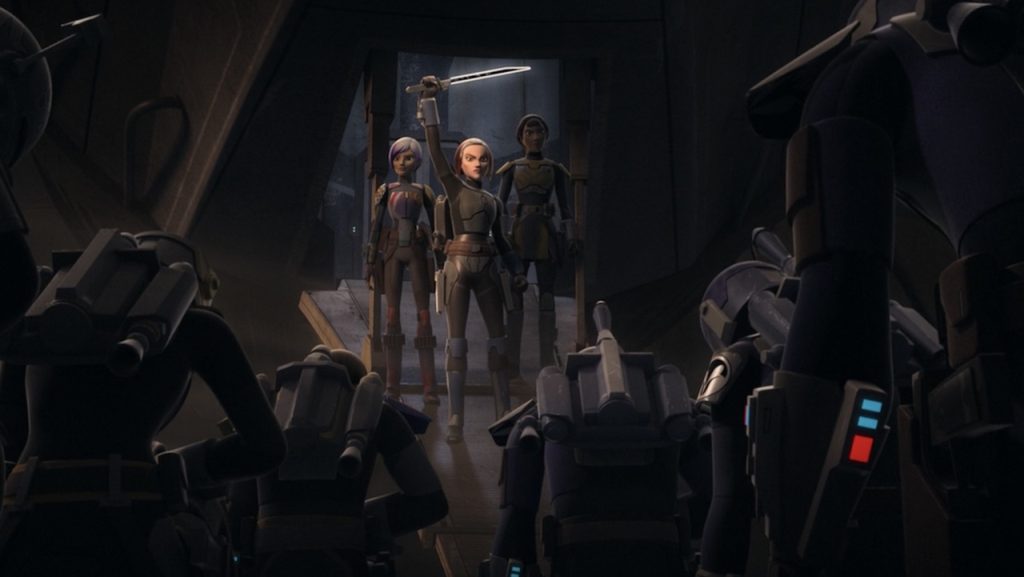 Bo-Katan depois que recebeu o Sabre Negro em Star Wars Rebels - otageek