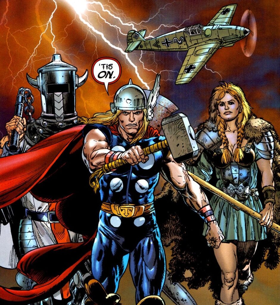 Thor lidera um cavaleiro teutônico, uma guerreira viking e um aviador nazista.