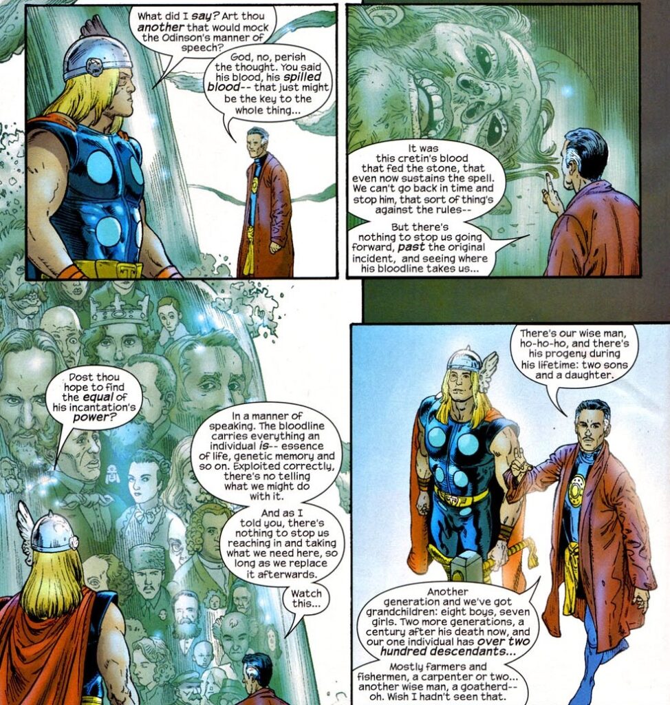 Dr. Estranho mostra a Thor todos os descendentes do druida na linha temporal.