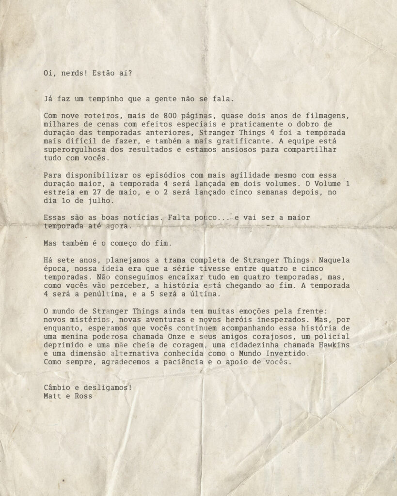 Carta dos irmãos Duffer para os fãs de Stranger Things.