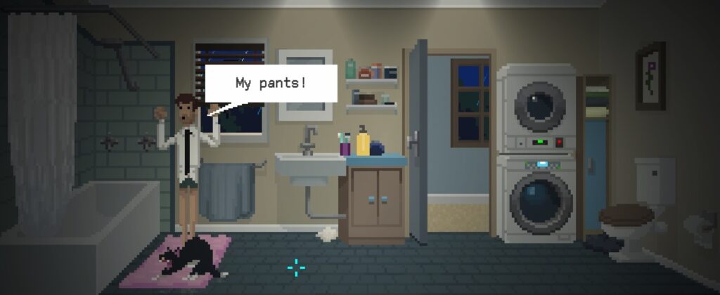 O protagonista finalmente encontra suas calças no banheiro, mas isso está longe de ser o fim de sua jornada.