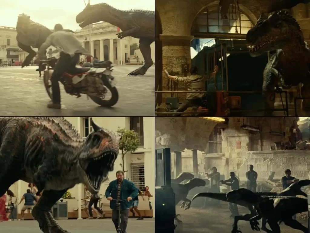 Recortes das cenas de ação que se passam na Itália, que muito se parecem com Missão Impossível com dinossauros.