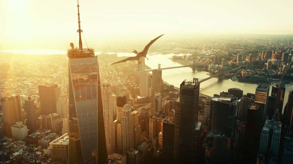 Final de Jurassic World Dominion mostra dinossauros voadores no topo de edifícios em Nova Iorque