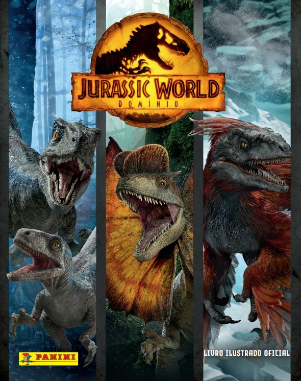 Capa do álbum de figurinhas baseado em Jurassic World Dominion Otageek