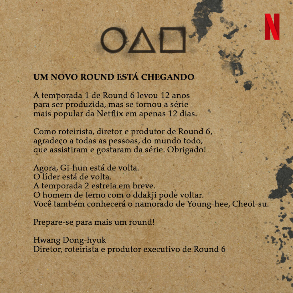 Carta do diretor de Round 6 confirmando a 2ª temporada