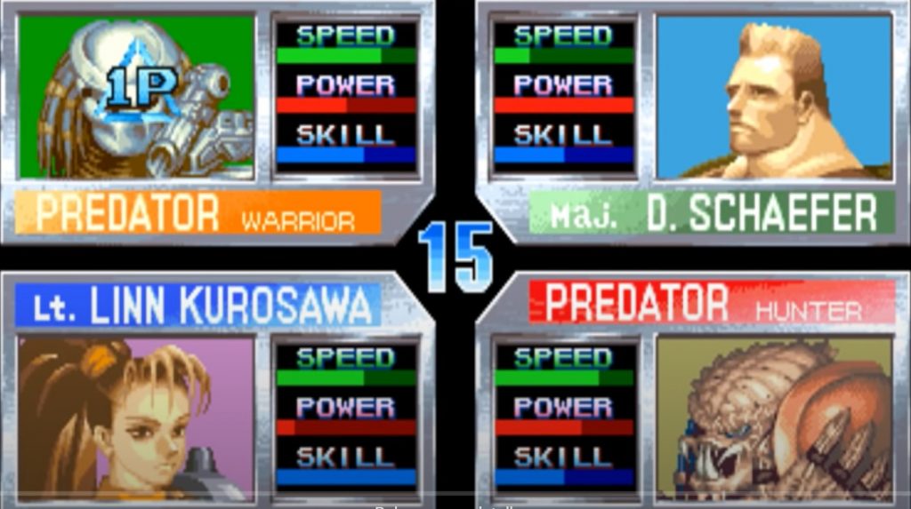 A tela de seleção de personagens do game mostra, no canto inferior direito, o Predator Hunter. O embrião do Super Predador. 