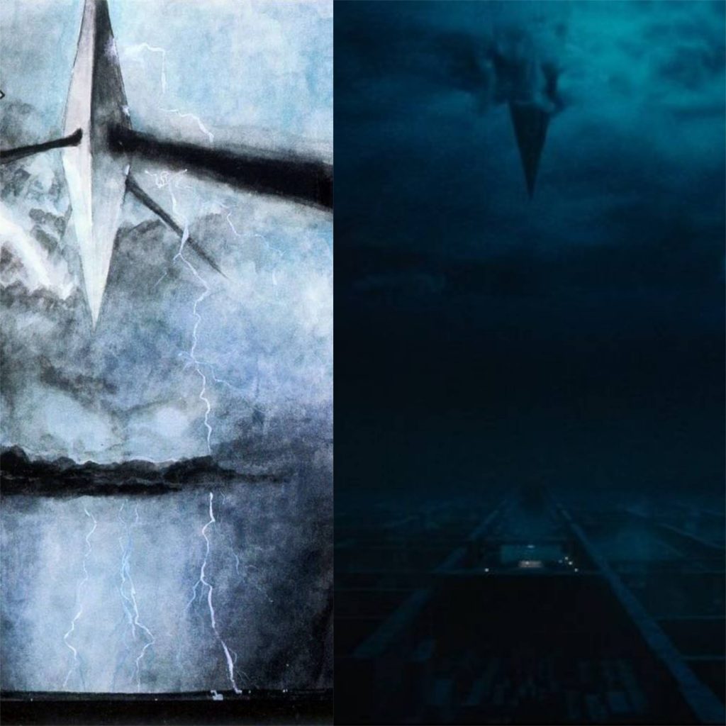 À esquerda, Leviatã nas HQs.
À direita, sua aparição no filme.