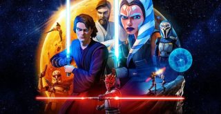 Capa de The clone wars com Ahsoka, Anakin e Obi Wan
