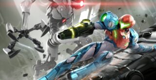 Imagem capturada de Metroid Dread durante Nintendo Direct, com Samus Aran lutando contra robô inimigo - Otageek
